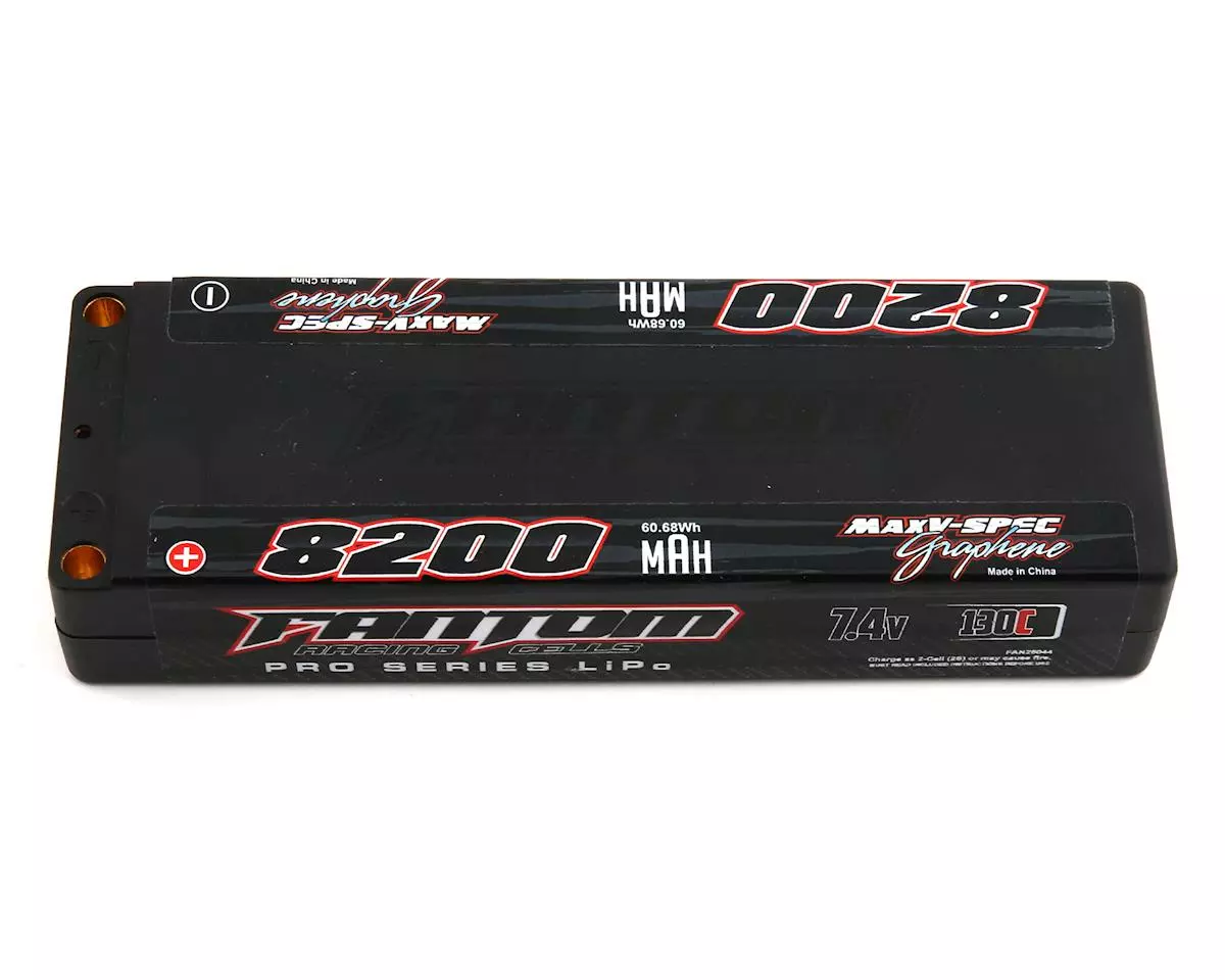 Fantom Pro Series MaxV-SPEC 2S LiPo 130C Battery (7.4V/8200mAh) w/5mm Bullets 1 Fantom Pro Series MaxV-SPEC 2S LiPo 130C Battery (7.4V/8200mAh) w/5mm Bullets