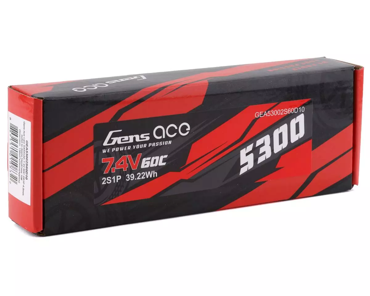 Gens Ace 2s LiPo Battery 60C w/4mm Bullets & T-Style Adapter (7.4V/5300mAh) 3 Gens Ace 2s LiPo Battery 60C w/4mm Bullets & T-Style Adapter (7.4V/5300mAh) - Image 3