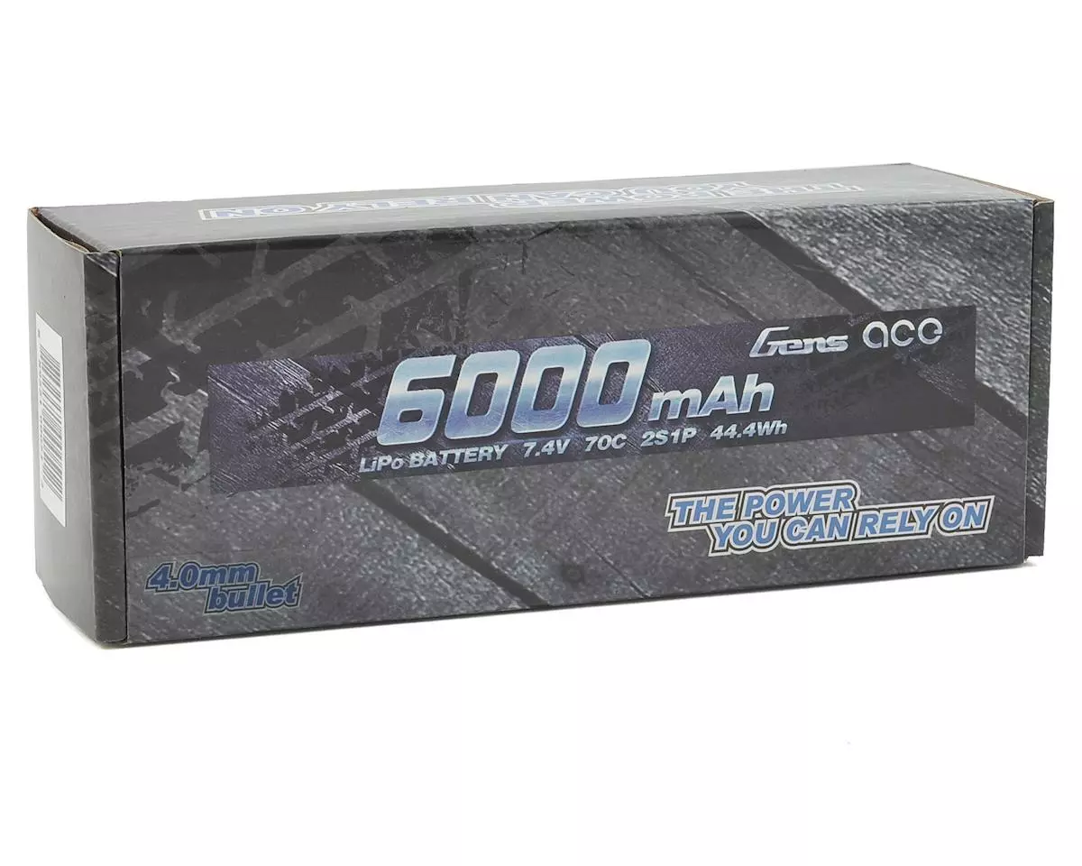 Gens Ace 2s LiPo Battery Pack 70C (7.4V/6000mAh) w/4mm Bullet & Wire Harness 3 Gens Ace 2s LiPo Battery Pack 70C (7.4V/6000mAh) w/4mm Bullet & Wire Harness - Image 3