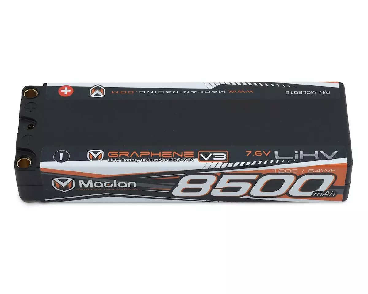 Maclan HV Graphene V3 2S LiPo Battery w/5mm Bullets (7.6V/8500mAh) 1 Maclan HV Graphene V3 2S LiPo Battery w/5mm Bullets (7.6V/8500mAh)