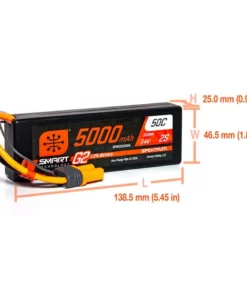 Spektrum RC 2S Smart LiPo 50C Hard Case Battery Pack (7.4V/5000mAh) w/IC5 Connector -Cheap Boat Model Store spmx52s50h5 2